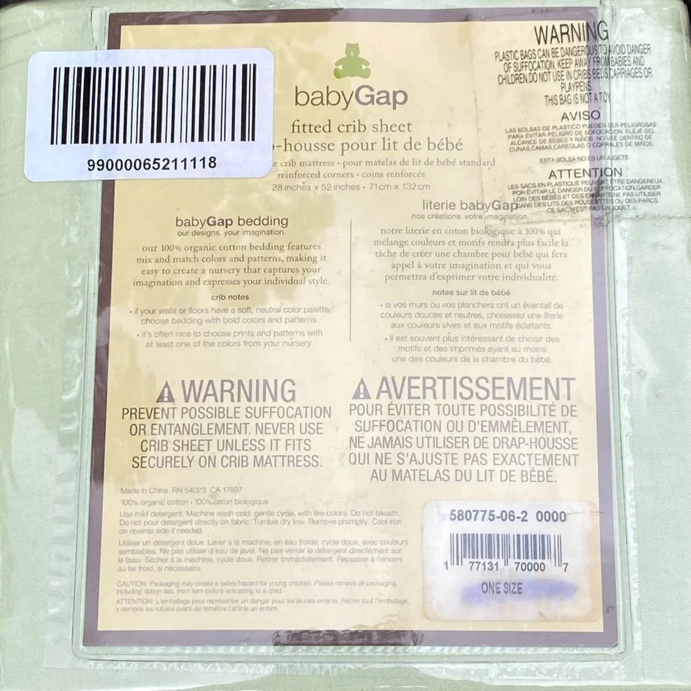 Baby GAP Organic Cotton Green Fitted Crib Sheet